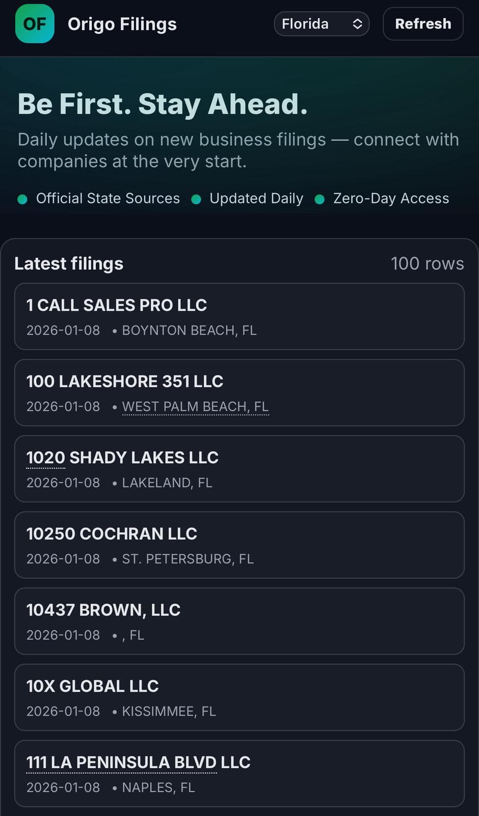 Origo Filings desktop screenshot